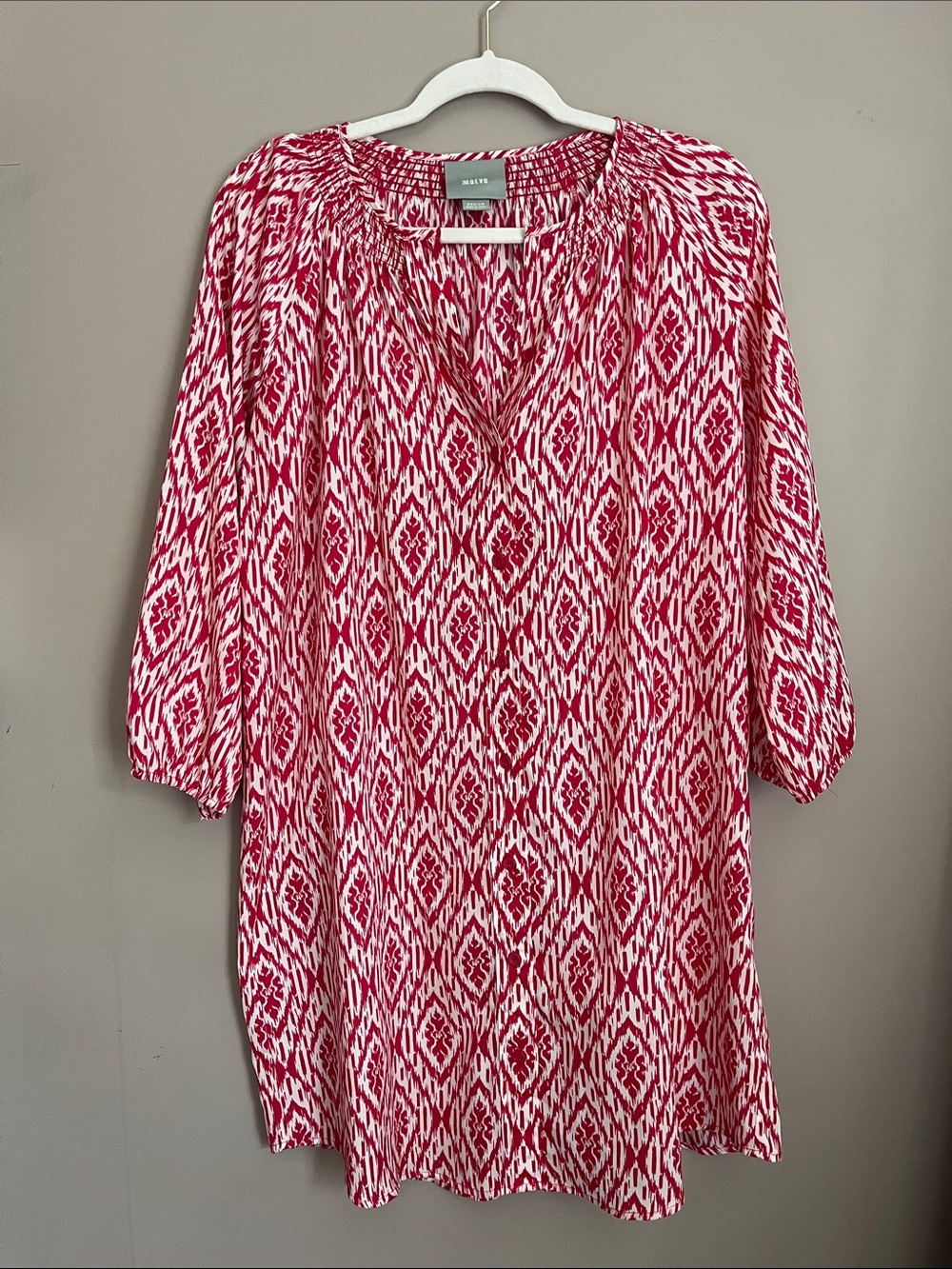 Maeve Ikat Red and White Print Shirt/Tunic Dress size medium